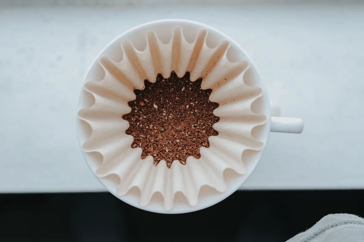ground coffee in a v60 pour over