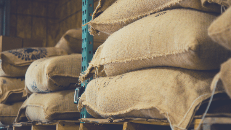 Coffee beans in sacks for exporting