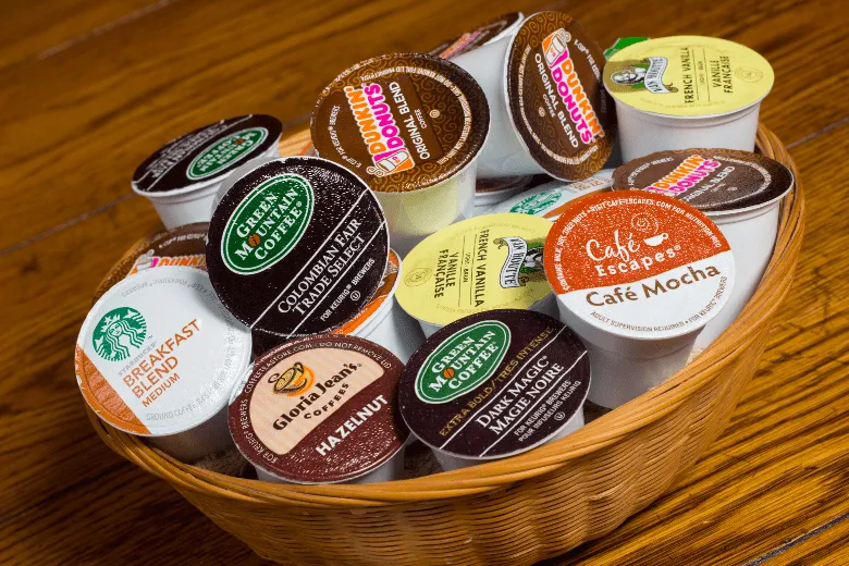 Basket filled with different flavors of K-cups